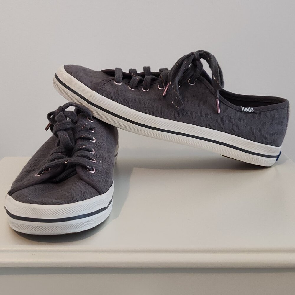 Keds Kickstart Geo Jersey charcoal gray sneakers, excellent used cond. size 8